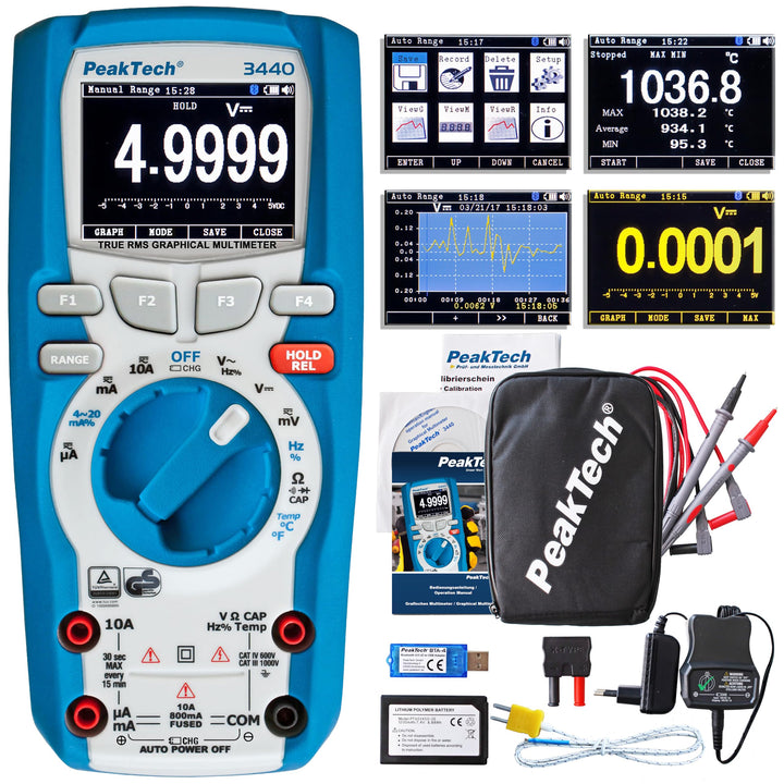 PeakTech 3440 Multimeter digital + 4.0 Bluetooth & Grafik-Display [3 Jahre Garantie] 50000 Counts, P