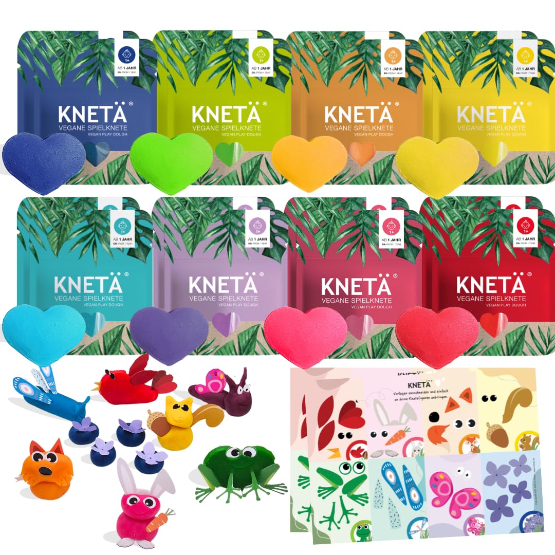 KNETÄ Knete ab 1 Jahr I Party Set I 16x vegane Kinderknete inkl. 2X Bastelkarte Tiermotive I Playdou