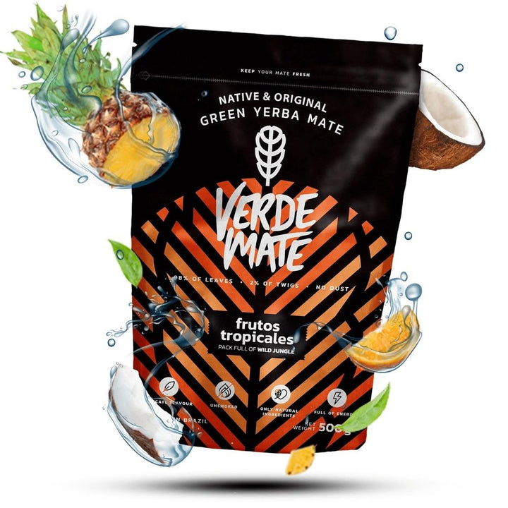 Verde Mate und Yaguar Mate Tee Set 1kg - Yerba Mate Frutos Tropicales und Coconut 2x500g - Fruchtige