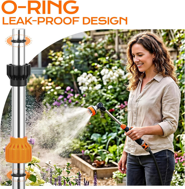 Giessstab 8 Sprühbilder, 47cm Gartenbrause Lang mit 180° Schwenkbaren Kopf & O-Ring Auslaufschutz, H