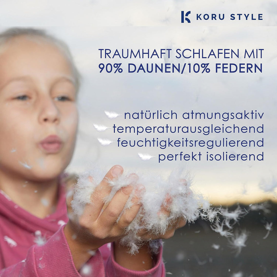 Koru Style Superior Daunen Bettdecke 200x200 cm – 90% Landdaunen / 10% Federn – Winterdecke 200x200