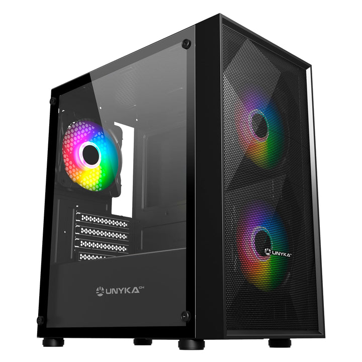 UNYKAch Micro ATX Gaming Mir B200 Gehäuse, gehärtetes Glas, DREI ARGB-Lüfter und DREI USB-Anschlüsse