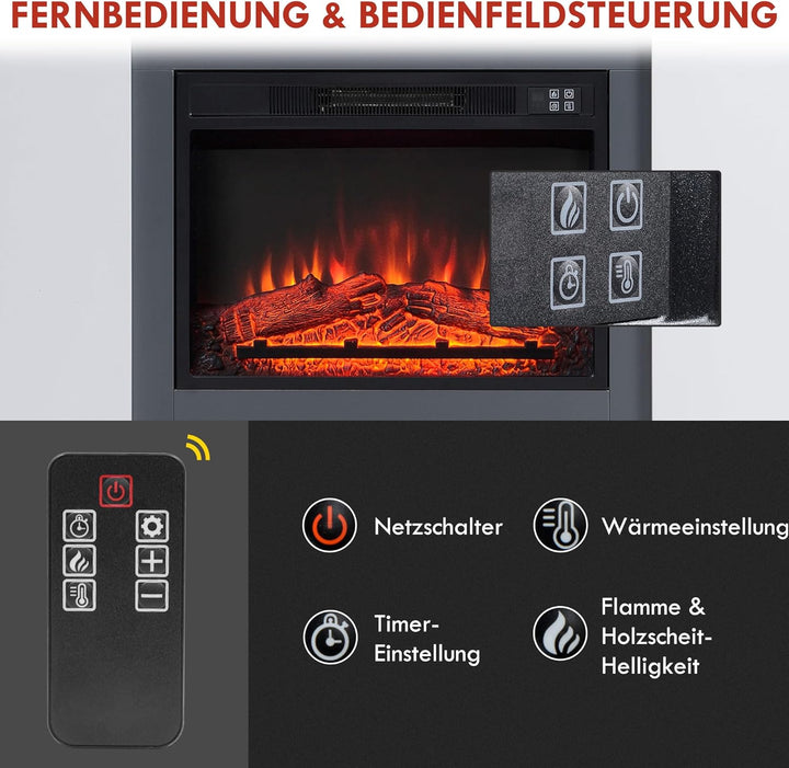 HOMCOM Elektrokamin mit Heizung, elektrischer Kamin mit LED Flammeneffekt und 3 Helligkeiten 2000W D