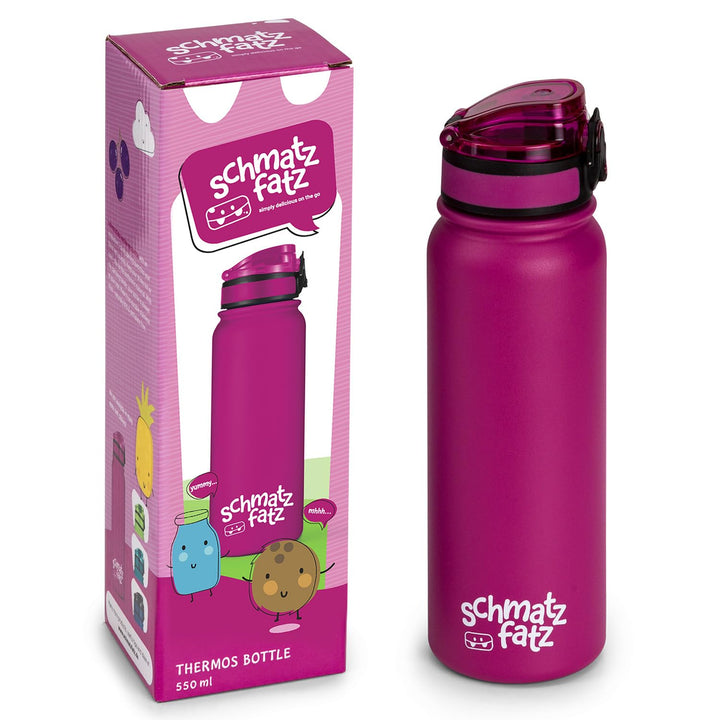 Schmatzfatz Trinkflasche Kinder Auslaufsicher, 550ml Edelstahl-Trinkflasche für Schule & Kindergarte