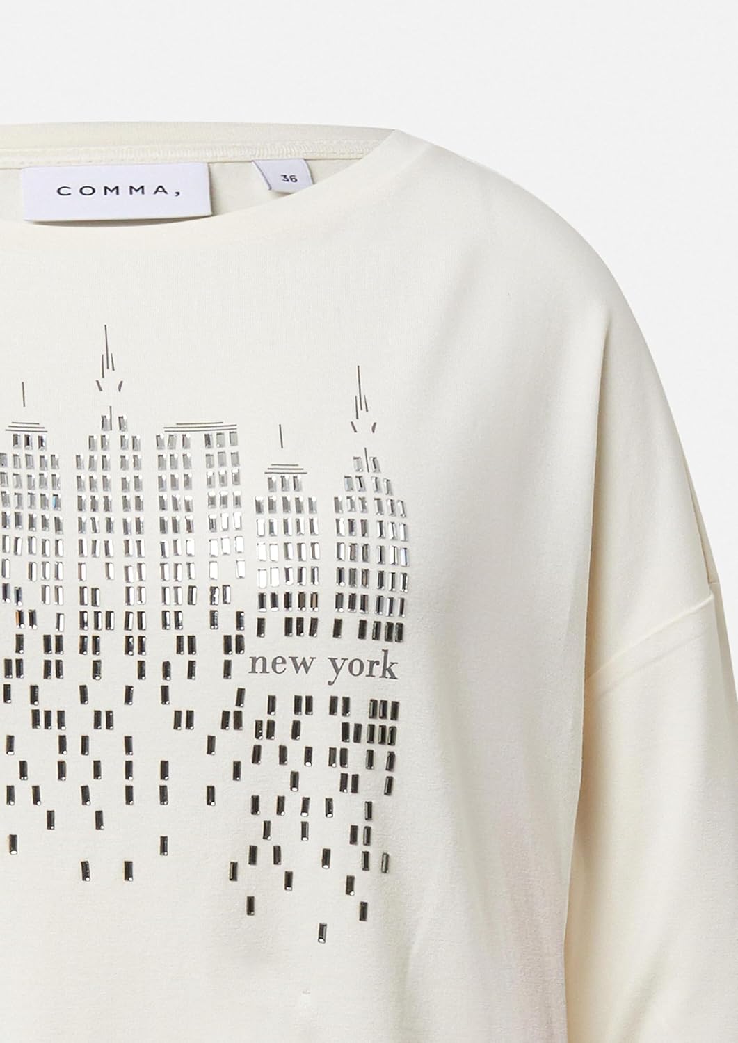 Comma Langarmshirt mit Frontprint und Strassdetails 34 04l0_creme, 34 04l0_creme