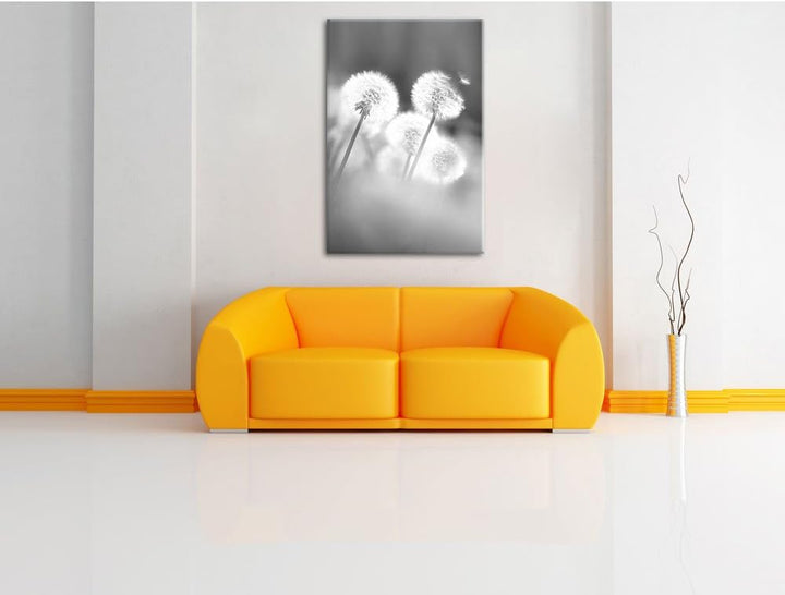 Pixxprint Pusteblumen im morgendlichen Wind Kunst B&W, Format: 100x70 auf Leinwand, riesige Bilder f