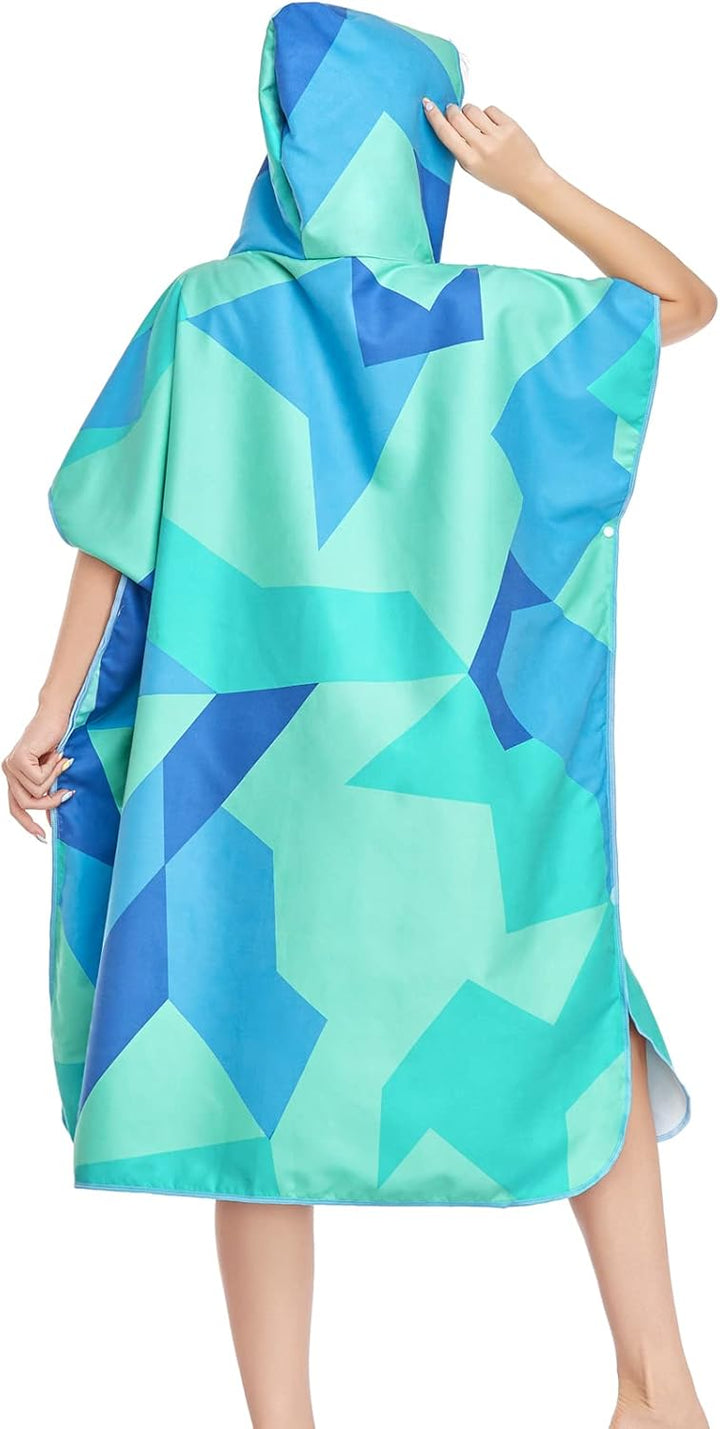 FLYILY Microfaser Surf Poncho Handtuch mit Kapuze Bademantel zum Schwimmen und Strand wechseln Einhe