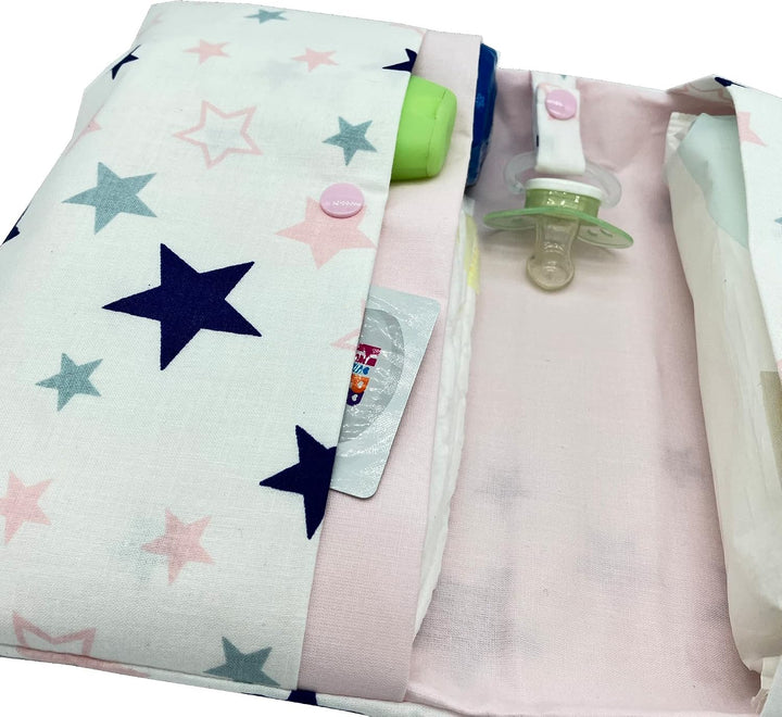 Grosse Windeltasche XXL mit Name personalisiert Wickeltasche - Sterne weiss rosa - für Mädchen