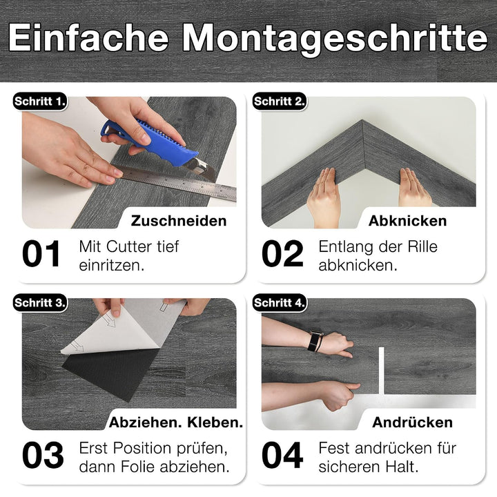 MULGREAT Vinylboden selbstklebend 5,02 m² – Wasserdichter Laminatboden in Dunkelgrau, 36 Fliesen (15