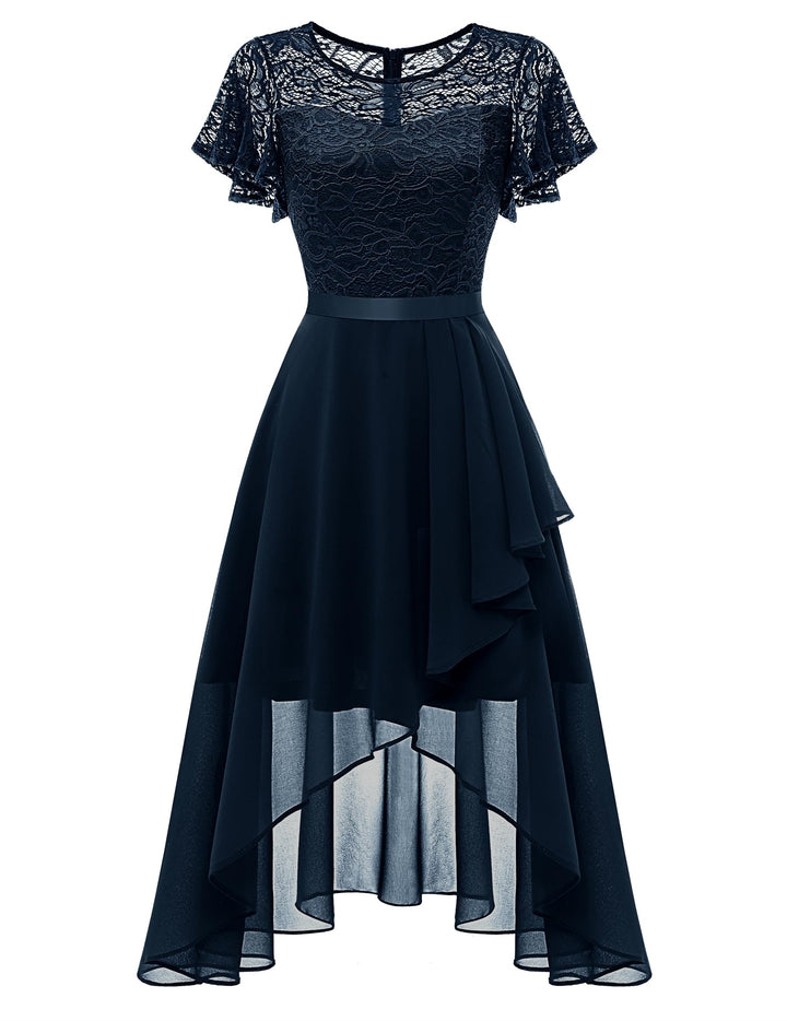 Wedtrend Abendkleid Damen Elegant Cocktailkleid High Low Ballkleider mit Spitzen A Linie für Hochzei