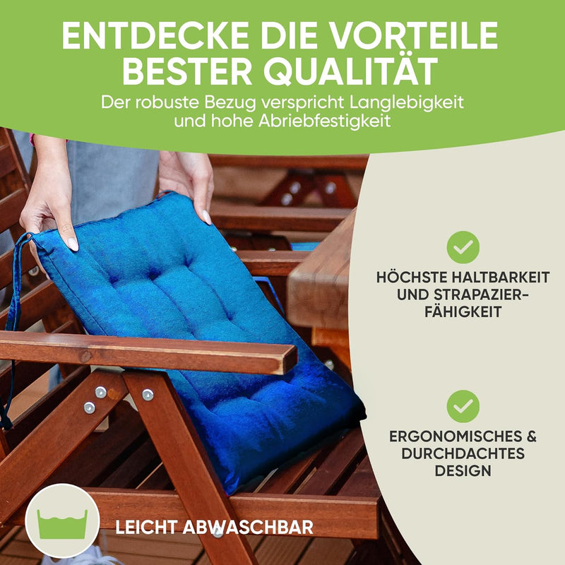 Gräfenstayn® 8er-Set Sitzkissen 40x40x3cm mit Haltebändern für Indoor und Outdoor mit Öko-Tex Siegel