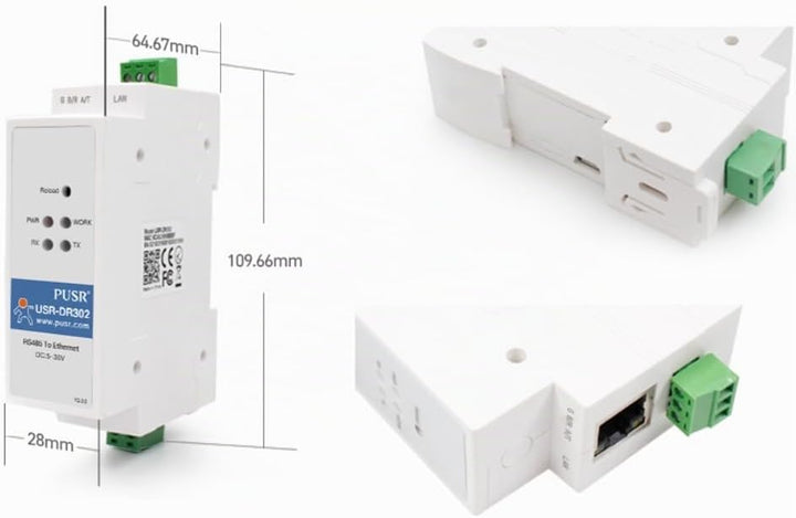 PUSR DIN-Schiene RS485 zu Ethernet Konverter Modbus RTU zu TCP Modbus Gateway überträgt Daten transp