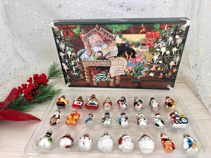 Adventskalender Weihnachtskalender mit Mini-Glasfiguren 4 cm Baumschmuck mundgeblasen und handdekori