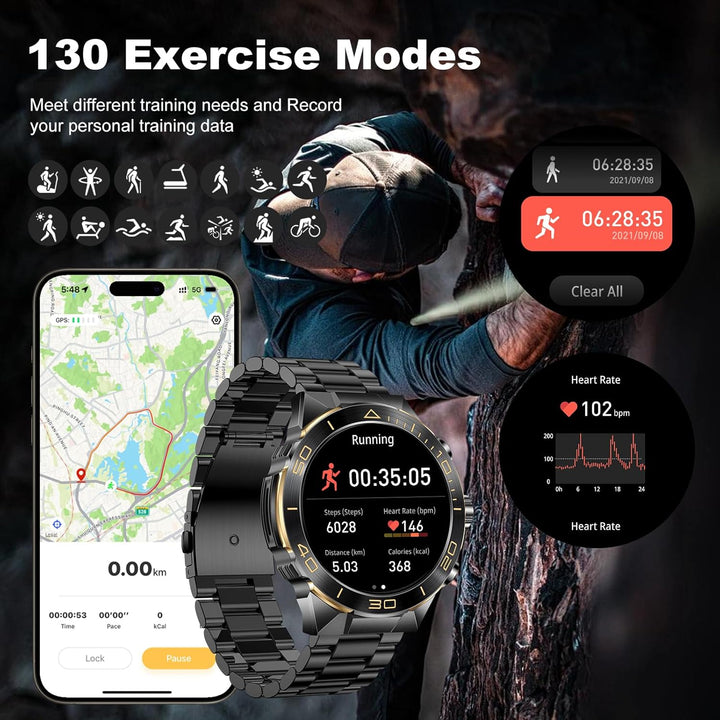 Smartwatch Herren mit Telefonfunktion, 1.44" AMOLED Uhren Herren mit IP68 Wasserdicht, Fitness Track