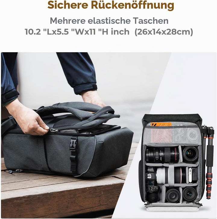 K&F Concept Kamerarucksack Rolltop 20L Fotorucksack Wasserdicht Robuste Rucksack-Stofftaschen aus St