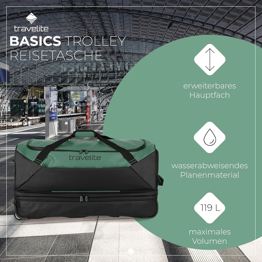 Travelite Trolley Reisetasche mit Rollen aus wasserabweisendem Material, Basics Weichgepäck Rolltasc