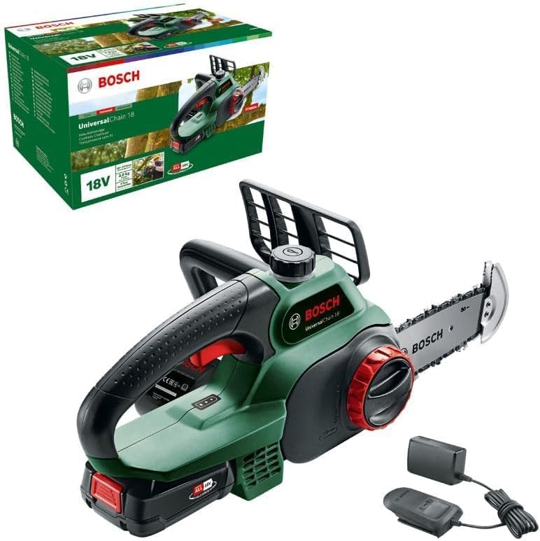 Bosch Akku Kettensäge Universalchain 18 (1 Akku, 18 Volt System, im Karton) & 18 Volt Ersatz Akku (2