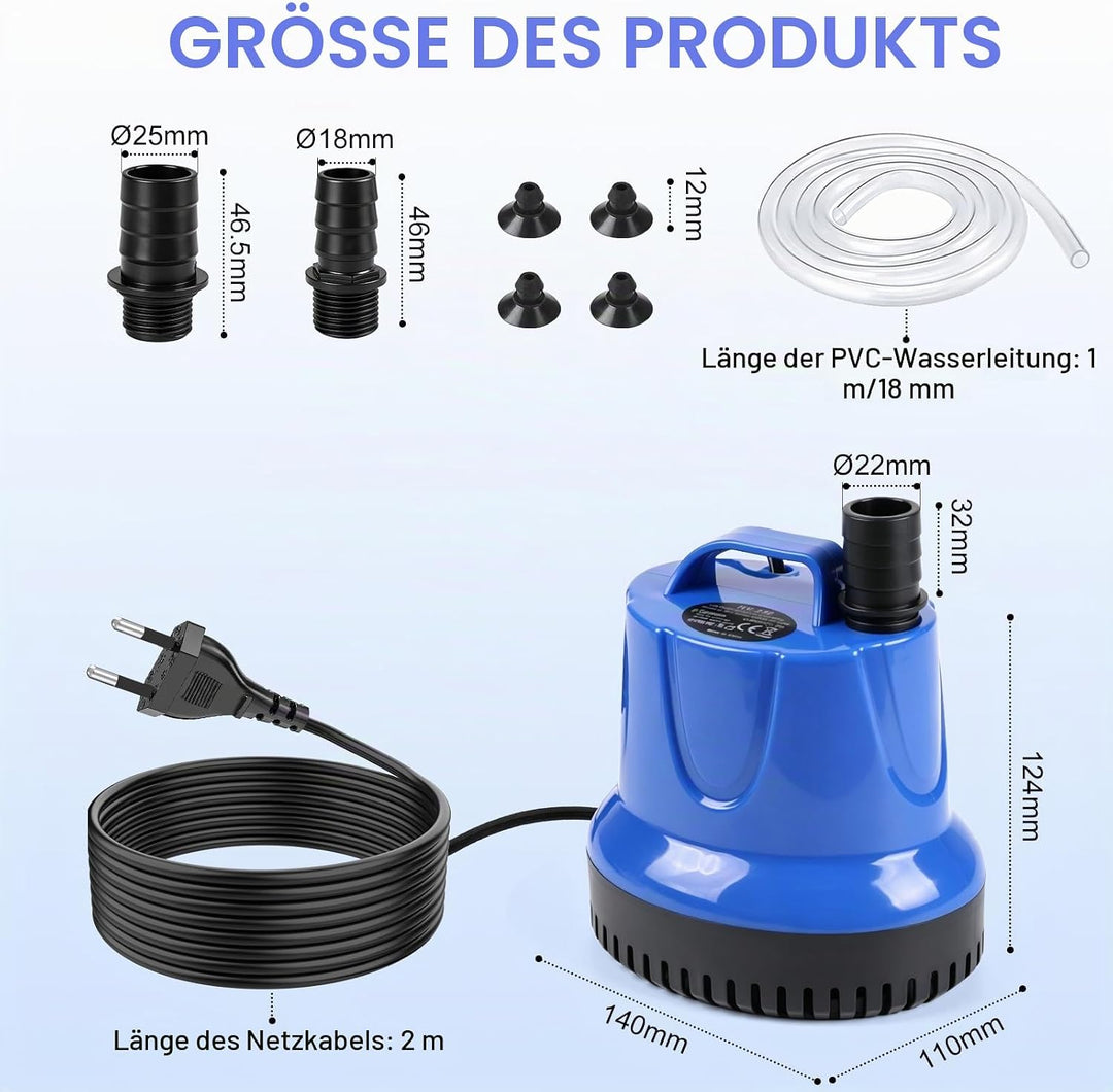 EXLECO Aquarium Pumpe 45W 2500L/H, Schmutzwasserpumpe Tauchpumpe Flachsaugend, Kleine Wasserpumpe, A
