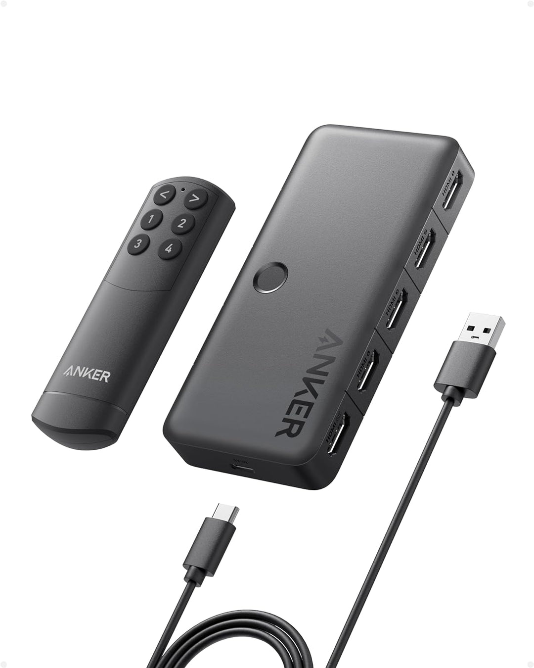 Anker HDMI Switch, 4K@60Hz Umschalter, 4 in 1 Gerät mit glatter Oberfläche, unterstützt HDR, 3D, Dol