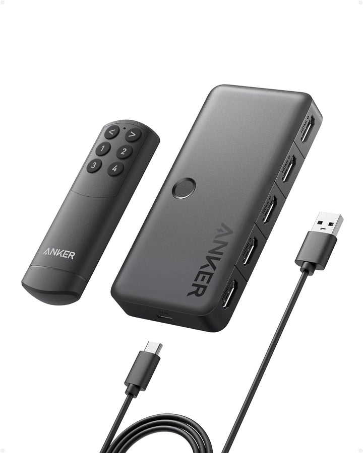 Anker HDMI Switch, 4K@60Hz Umschalter, 4 in 1 Gerät mit glatter Oberfläche, unterstützt HDR, 3D, Dol