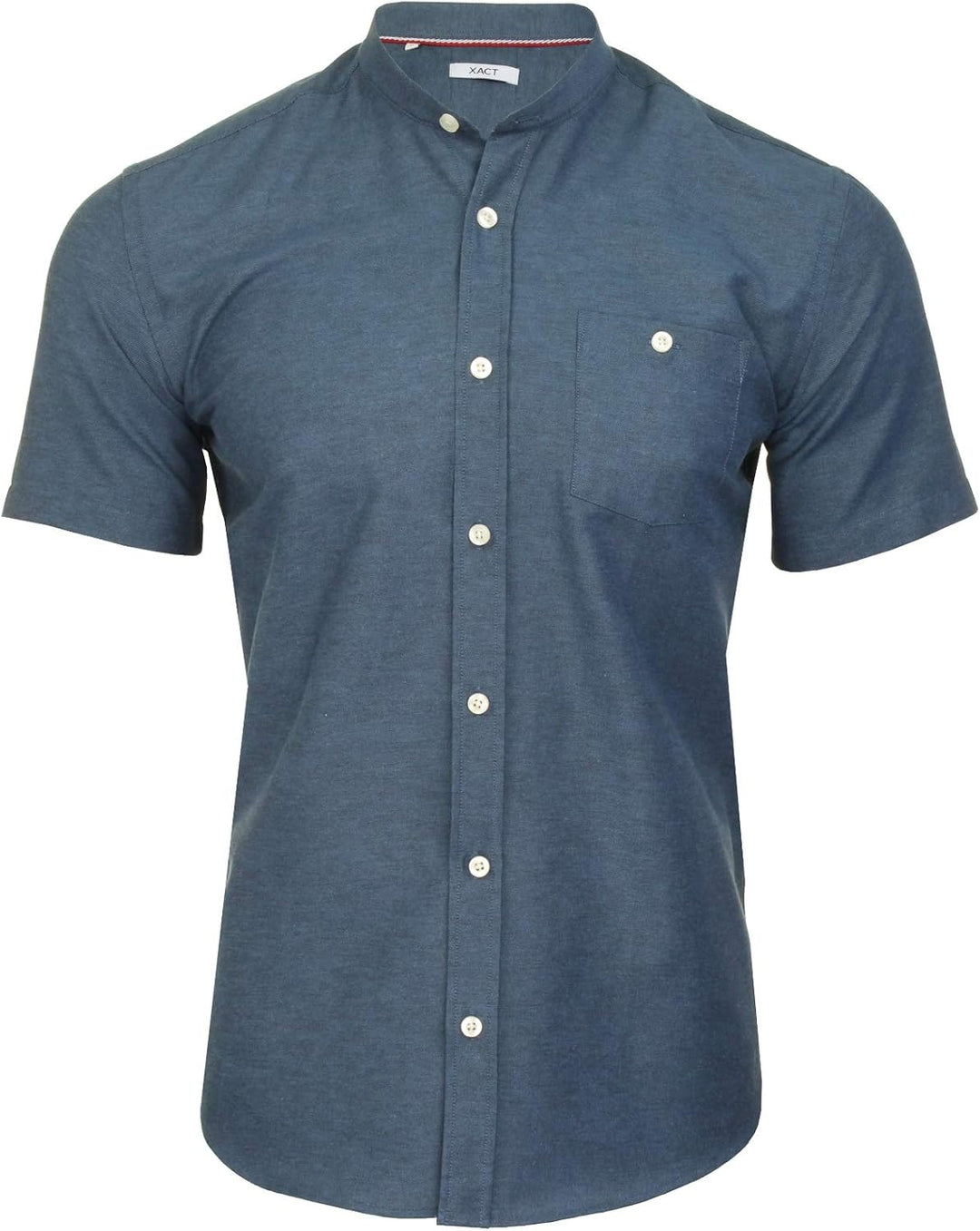 Xact Herren Oxford Grandad-Mandarinkragen Kurzarmhemd M Denim Blue, M Denim Blue