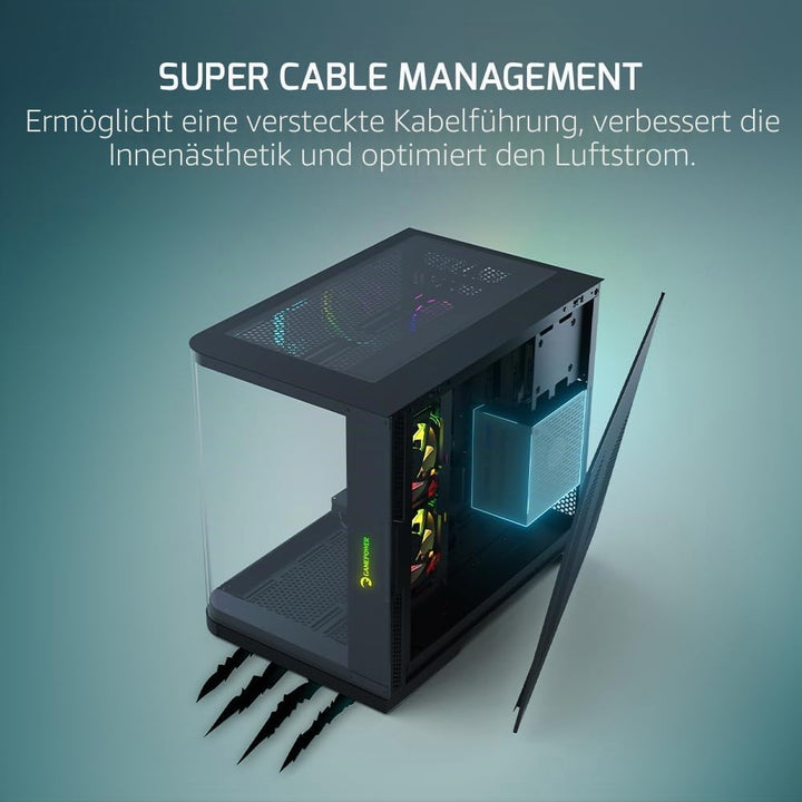 GAMEPOWER Warcry Vertex Curved Gaming PC Gehäuse, ATX Mid Tower, Desktop Computer Case Tempered Glas