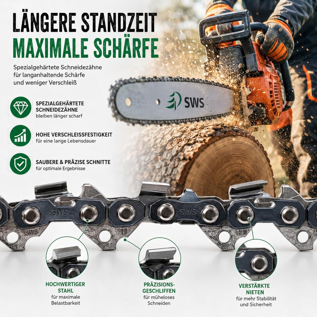 3 Stück SWS Forst Sägekette 3/8 1,3 mm Halbmeisel 57 Treibglieder kompatibel mit DOLMAR, ECHO, EINHE
