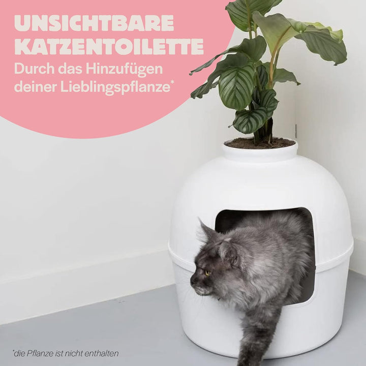 RHRQuality Katzentoilette Flower XXL unsichtbare Katzenklo mit Deckel 51Ø x 55cm (Weiss), Weiss