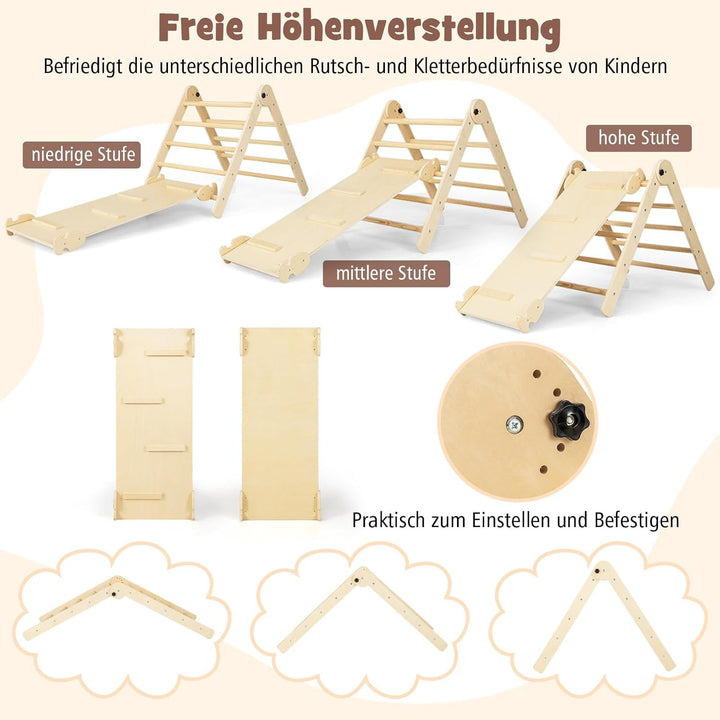 COSTWAY Kletterdreieck mit Rutsche, 7 in 1 Klettergerüst Indoor für Kinder ab 3 Jahren, inkl. Klette
