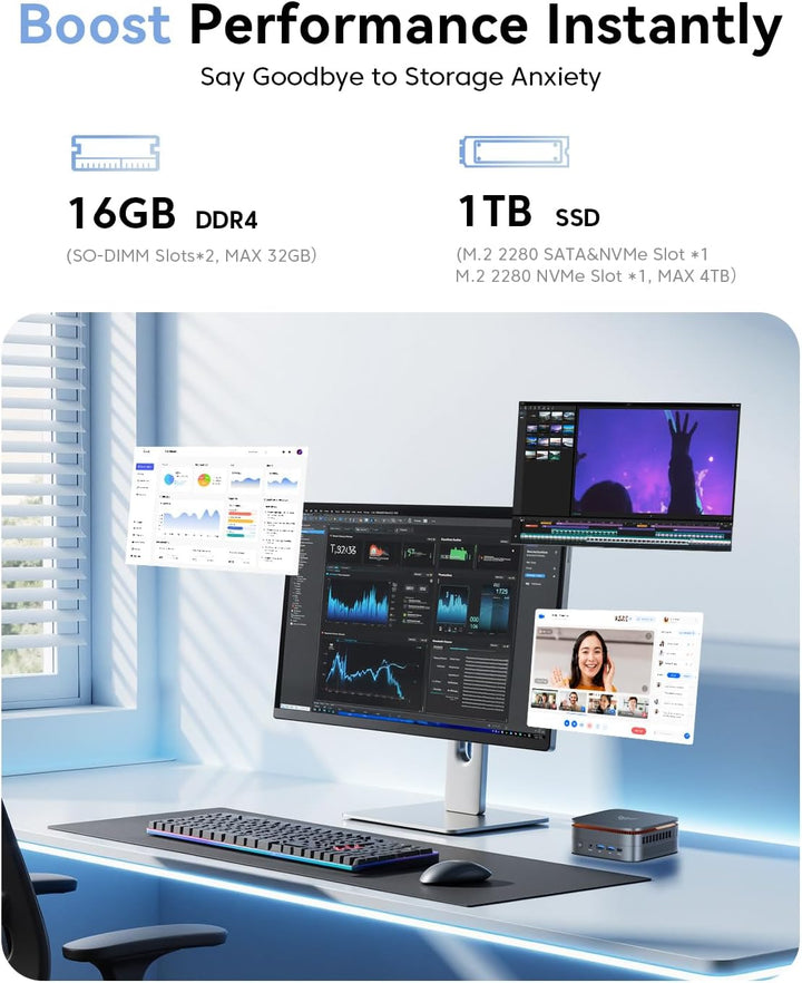NiPoGi AK1PLUS Mini PC Ιntel Alder Lake Ν97(Bis zu 3,6GHz,4C/4T)16GB DDR4/1024GB M.2 SSD,Mini Comput