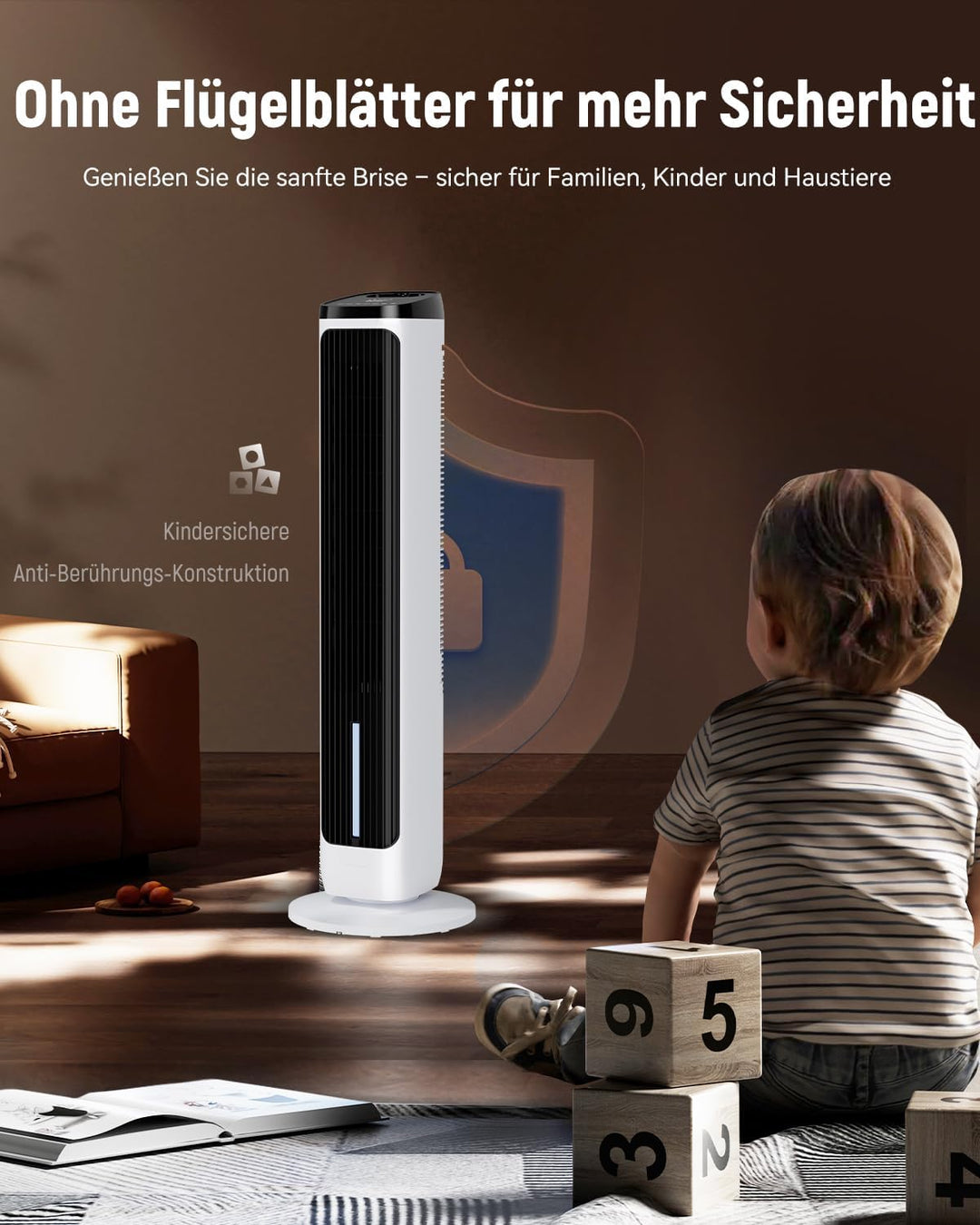 PNTCK Turmventilator mit Wasserkühlung Eispacks, 12H Timer, 4 Modi, 3 Geschwindigkeiten, 80° Oszilla