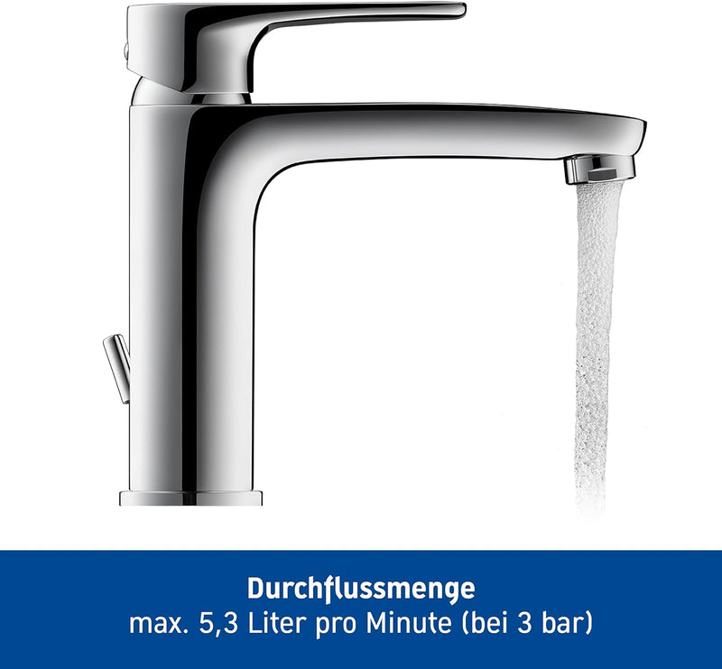 Duravit B11020 B.1 Waschtischarmatur, Grösse M (Auslauf Höhe 110 mm), Wasserhahn Bad mit Zugstangen-