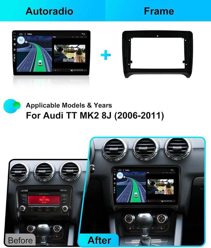 Android 15 IPS Autoradio Passt für Audi TT (2006-2011) - Eingebautes Kabellos CarPlay Android Auto -