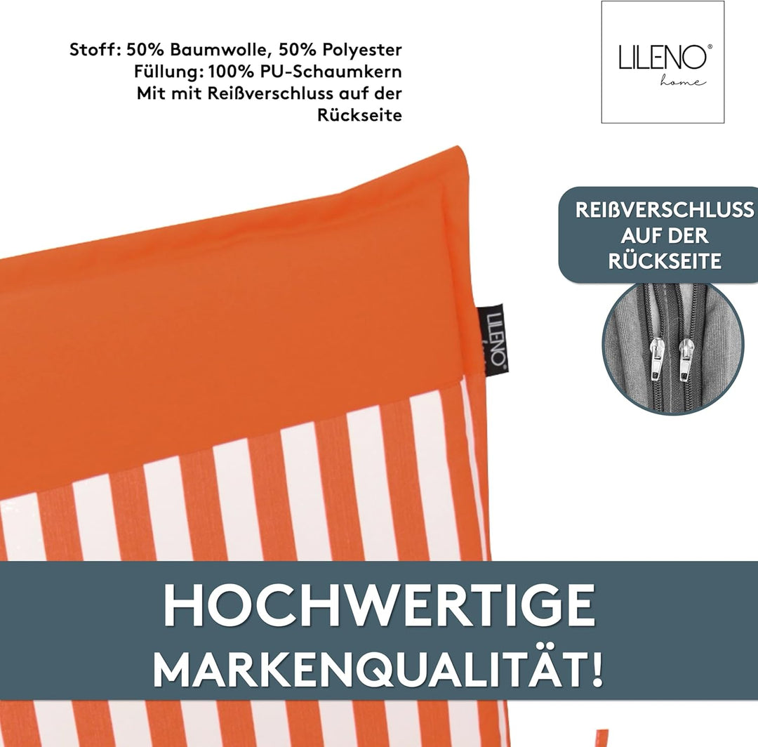 LILENO HOME Gartenstuhl Auflagen als [2er Set - Niedriglehner] in Streifen Coralle - Uni Coralle - B