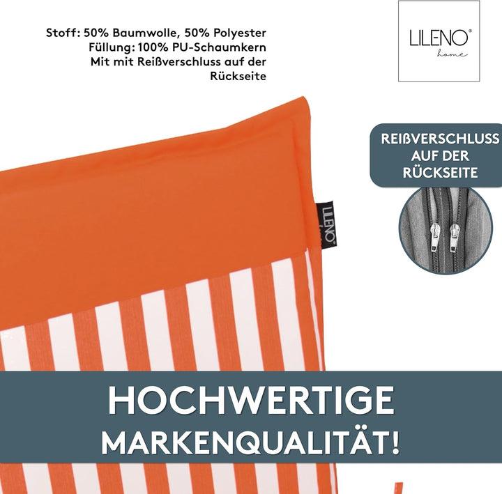 LILENO HOME Gartenstuhl Auflagen als [2er Set - Niedriglehner] in Streifen Coralle - Uni Coralle - B