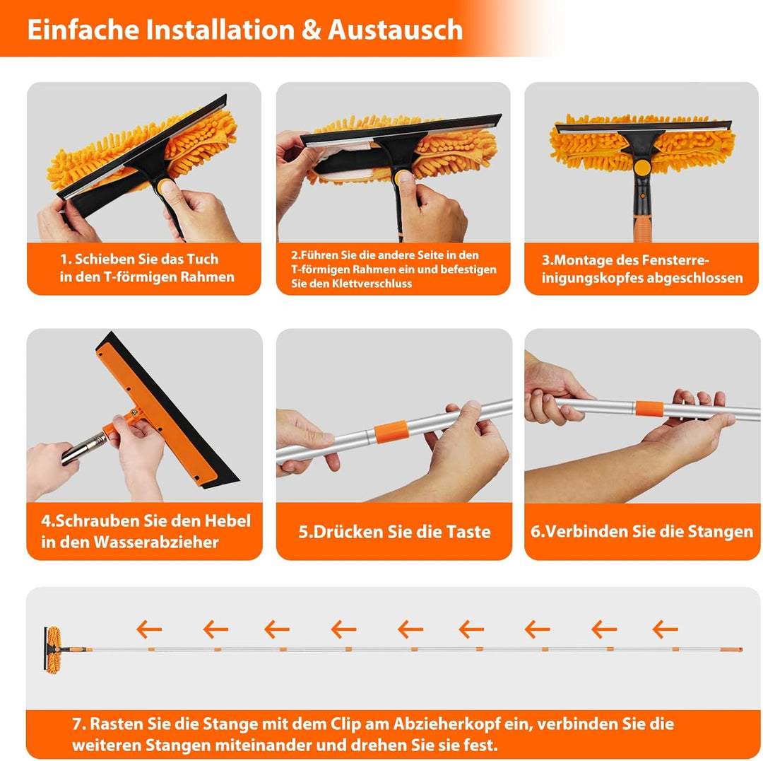 4.5M Fensterwischer Teleskop Fuer Fenster: 2 in 1 Fensterputzer Putzen Set Profi Abzieher Fensterabz