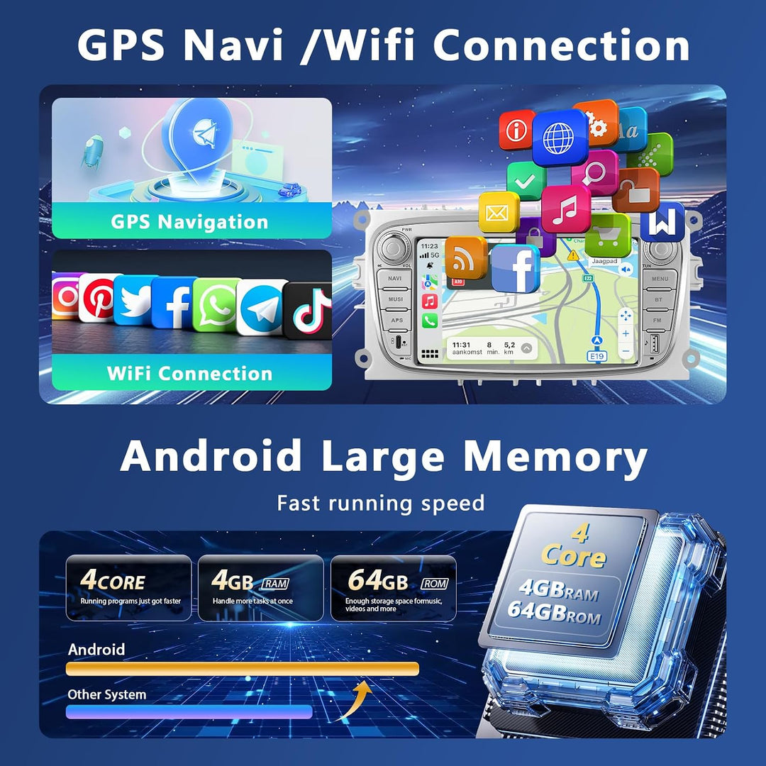 Qualcomm 8 Core 4GB+64GB Carplay Autoradio für Ford Focus II MK2/S-Max/Mondeo MK4/Galaxy II C-Max 06