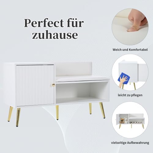 Merax Schuhbank mit Sitzfläche – Luxus Schuhregal mit gepolsterter Sitzbank und Rückenlehne, Metallg
