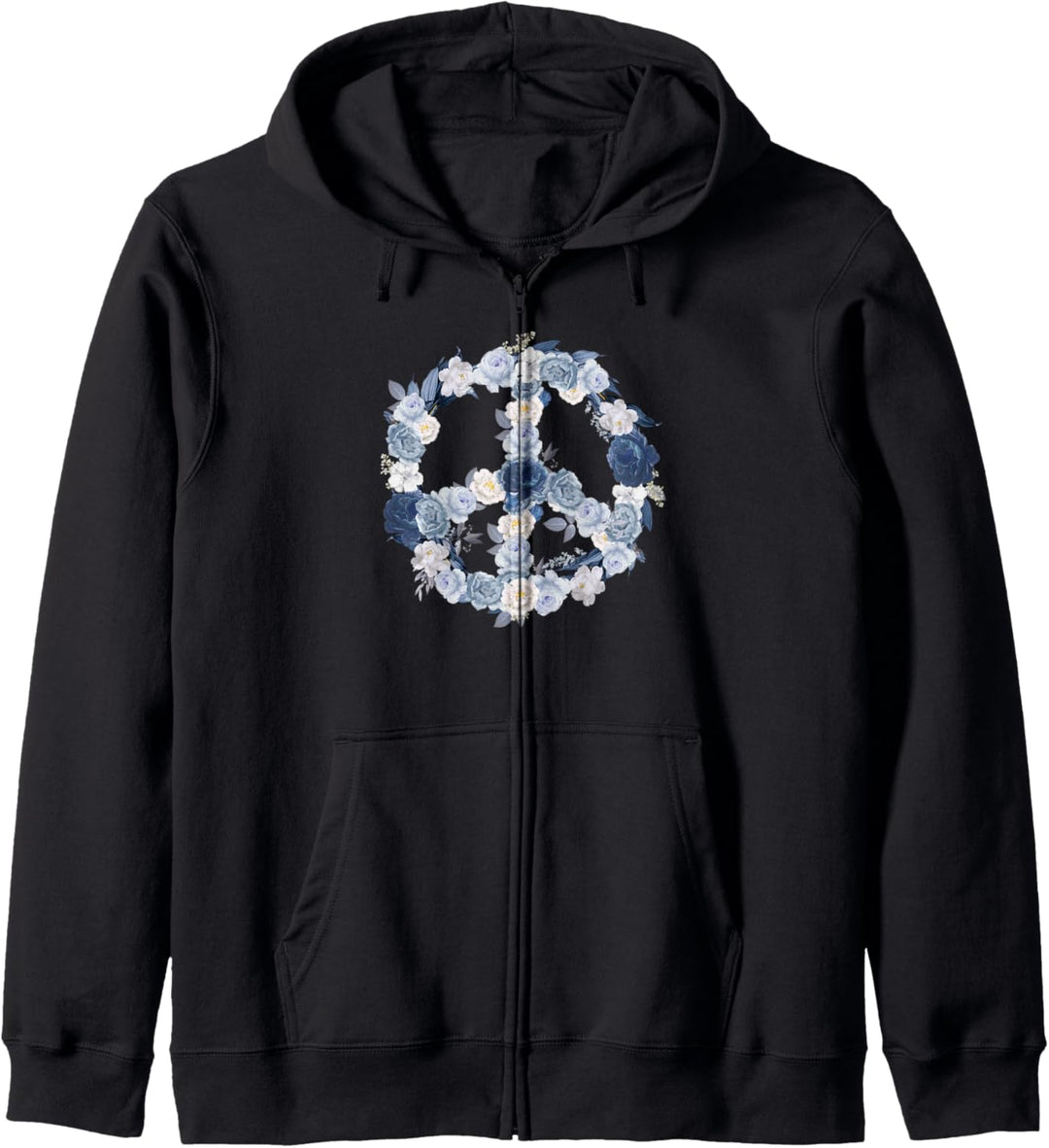 Blaue Blumen Friedenszeichen Blumenblume Retro Hippie 60er Kapuzenjacke