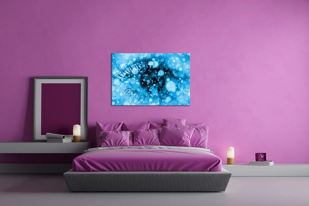 deyoli kunterbuntes Auge Format 100x70 Effekt: Monocrome Blau als Leinwandbild, Motiv fertig gerahmt