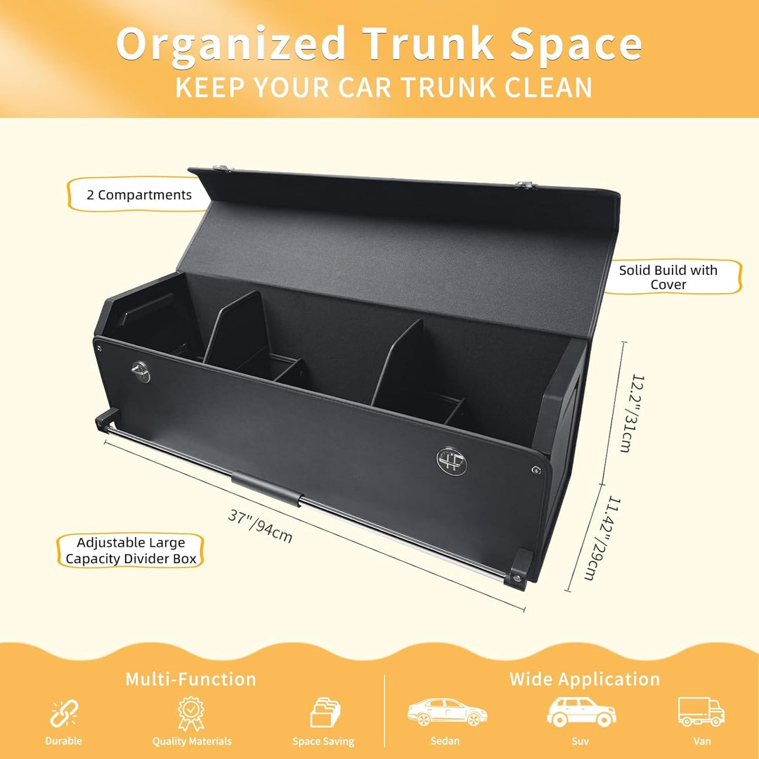 XCF Auto Kofferraum Organizer Gross, Aufbewahrungsbox mit Deckel und Stabilem Griff, 84L Leder Auto-