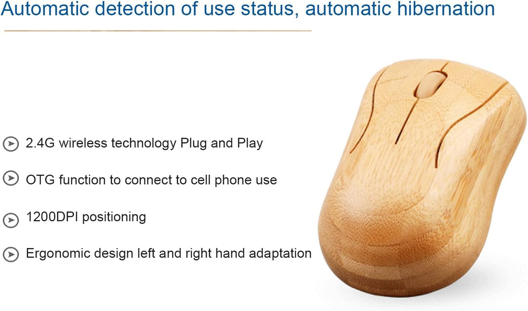 Kabellose Maus-Tastatur aus Bambus, Computer-Steuergeräte aus Holz mit 2,4-GHz-Wireless-Verbindung,