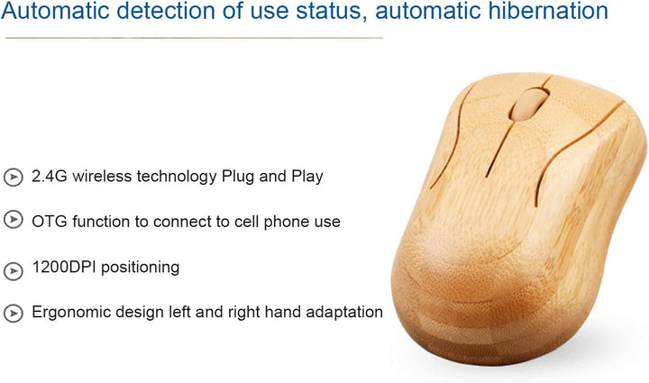 Kabellose Maus-Tastatur aus Bambus, Computer-Steuergeräte aus Holz mit 2,4-GHz-Wireless-Verbindung,