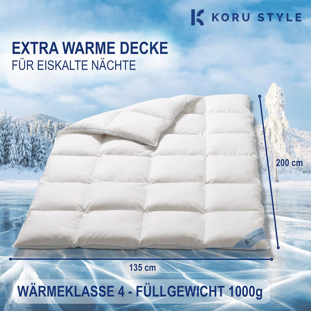 Koru Style Premium Daunen Bettdecke 135x200 cm – 100% Daunen – Winterdecke 135x200 cm – Daunendecke