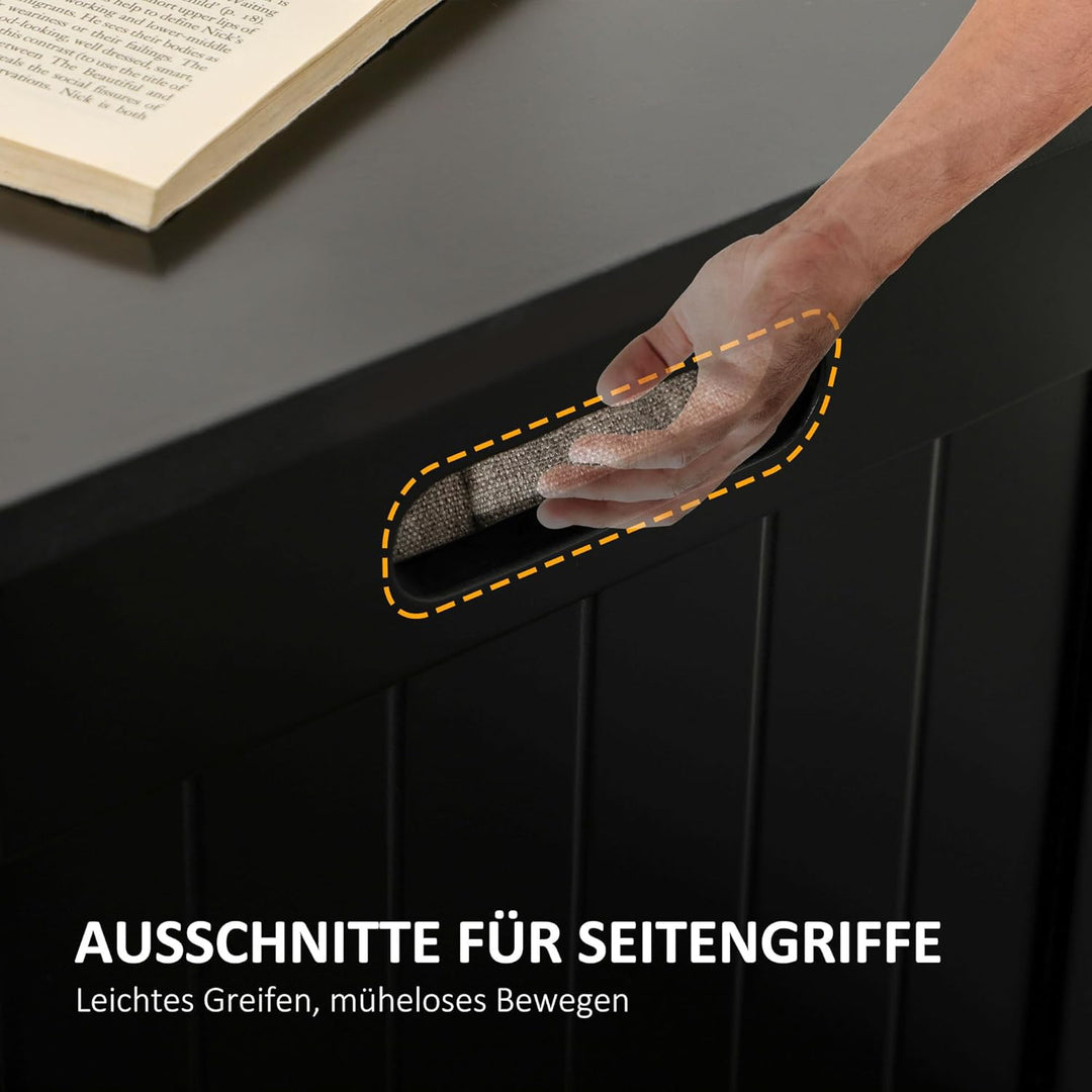 HOMCOM Truhe, Aufbewahrungsbox, Auflagenbox mit Griff, Gerätetruhe mit Deckel, Holzwerkstoff, Schwar