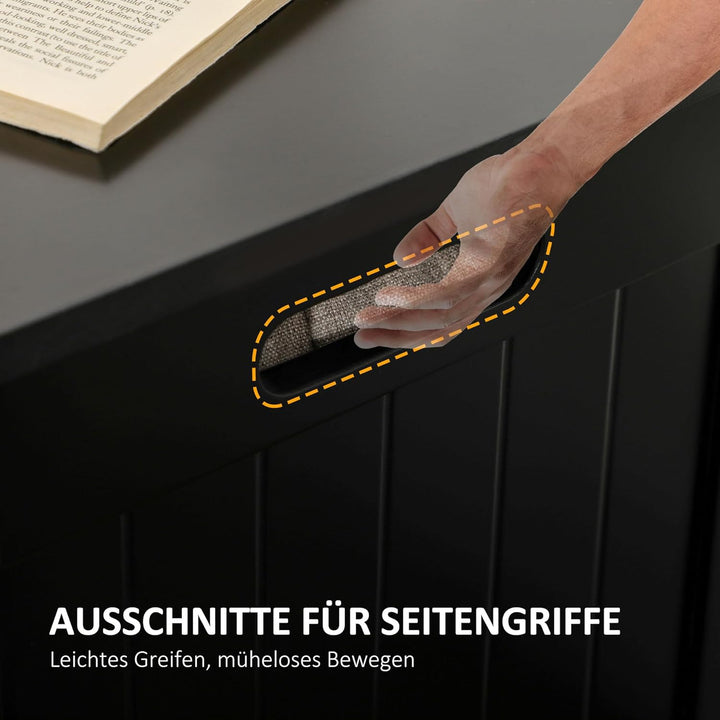 HOMCOM Truhe, Aufbewahrungsbox, Auflagenbox mit Griff, Gerätetruhe mit Deckel, Holzwerkstoff, Schwar
