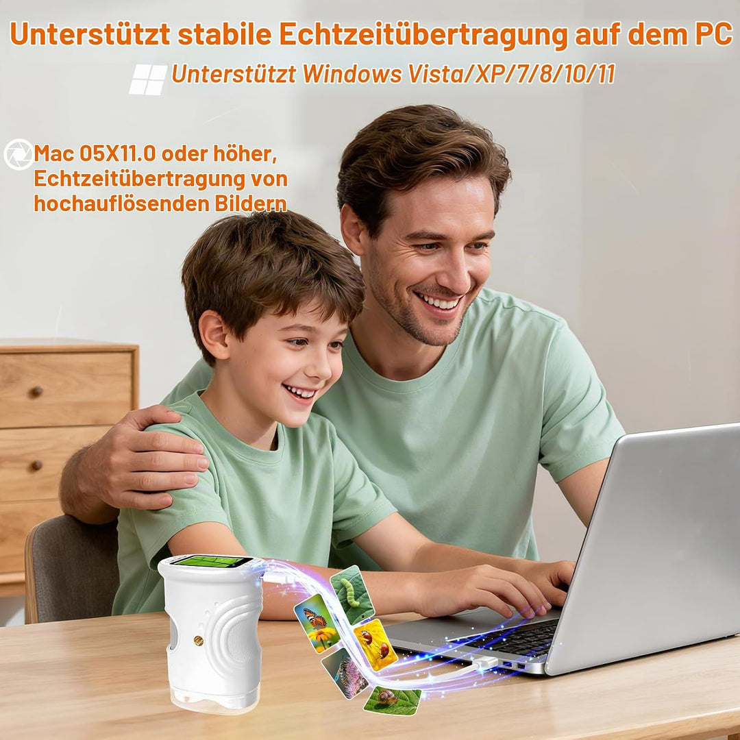 LURICO Digitales Mikroskop für Kinder | Tragbares Taschenmikroskop mit 1000x Vergrösserung &amp; 2-Zoll
