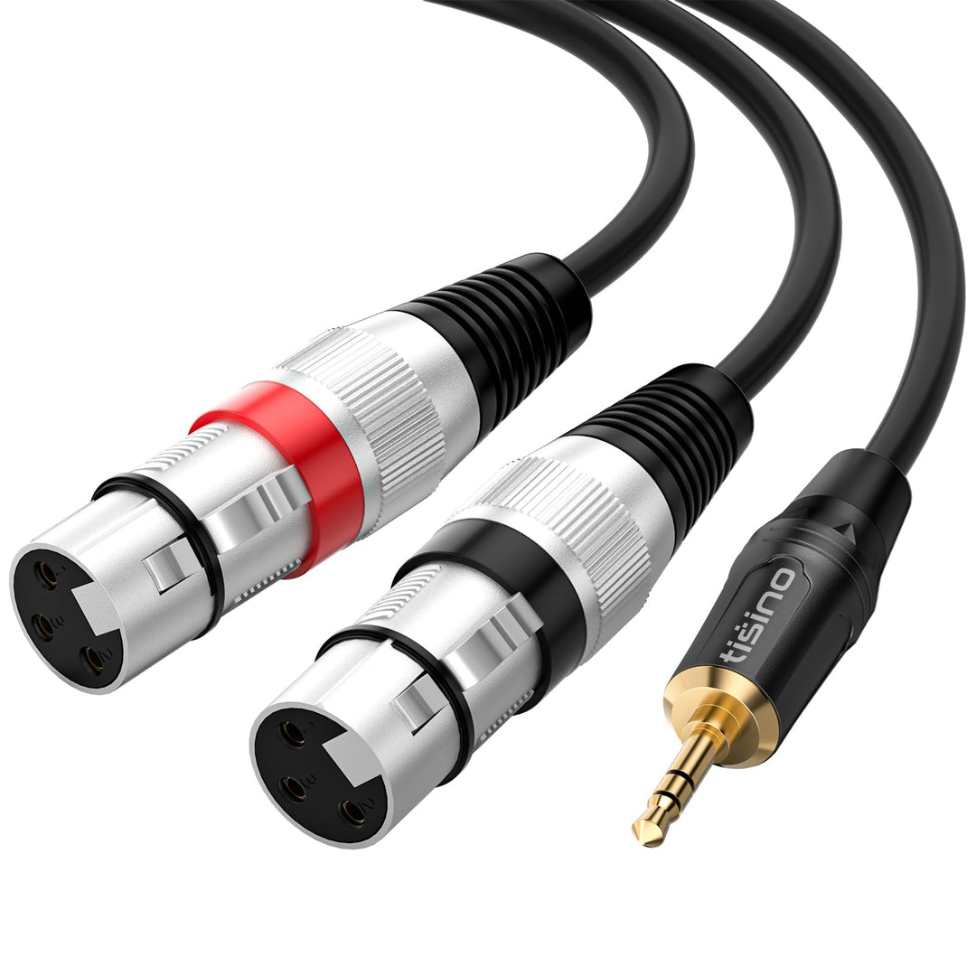 TISINO Dual XLR Buchse auf 3,5 mm Stereo-Mikrofonkabel, unsymmetrische Doppel XLR auf 3,5 mm Aux Min
