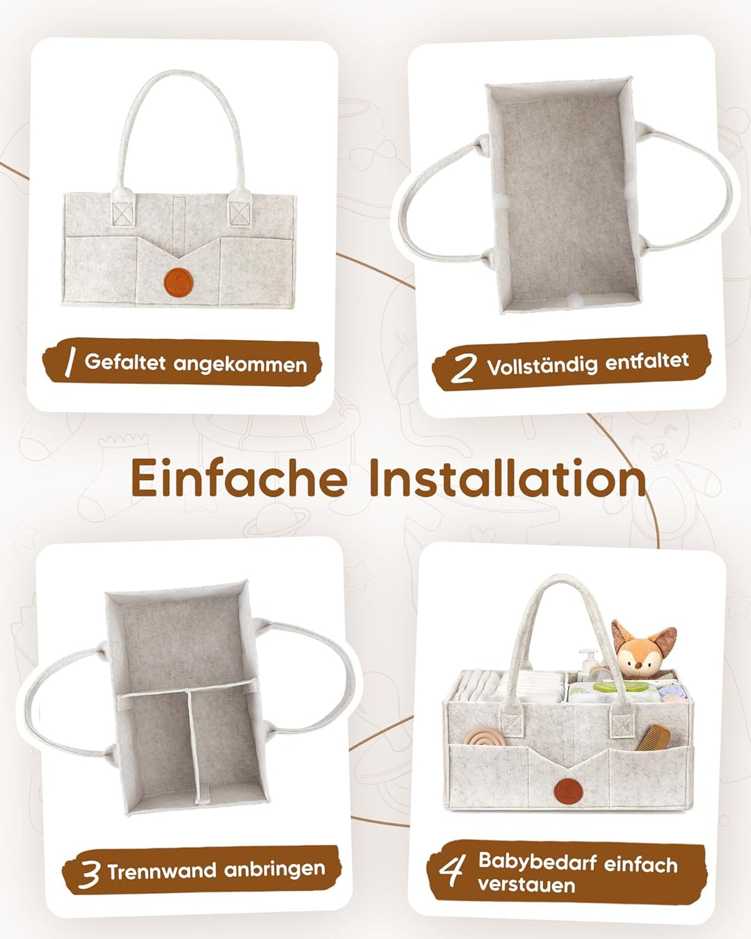 Maliton Wickeltisch Organizer, Baby Windel Caddy Newborn Essentials, Robuster Tragbarer Filztasche,