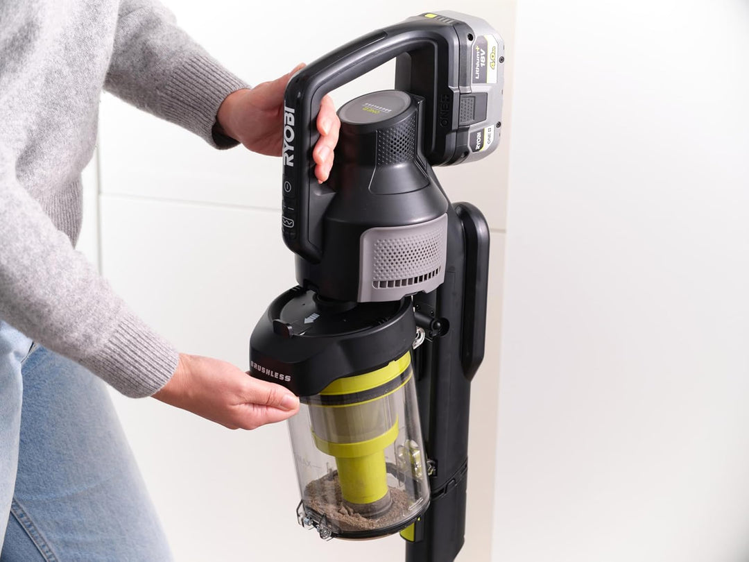 RYOBI 18 V ONE+ Brushless Bodenhandsauger RASV18BL-0, 135 AW Saugleistung, Dual-Zyklonen HEPA 13 Fil